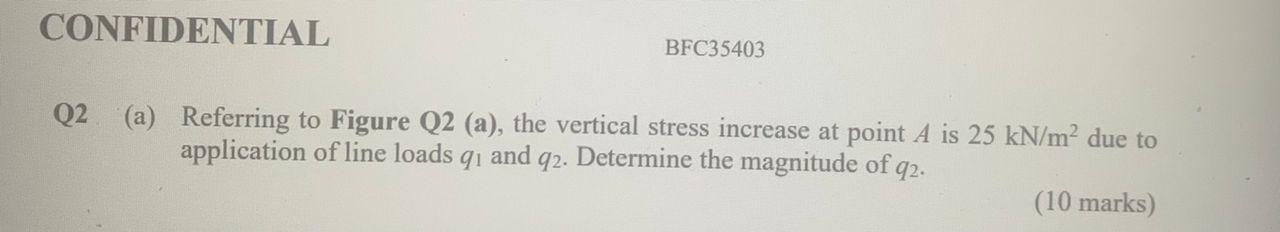 Confidential Bfc35403 Q2 A Referring To Figure Q2 A The Vertical Stress Increase At Point A Is 25 Kn M Due To App 1