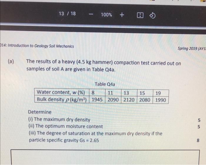 B A Standard 2 5 Kg Hammer Compaction Test On A Sample Of Soil B Gave The Following Results At Optimum Moisture Cont 2