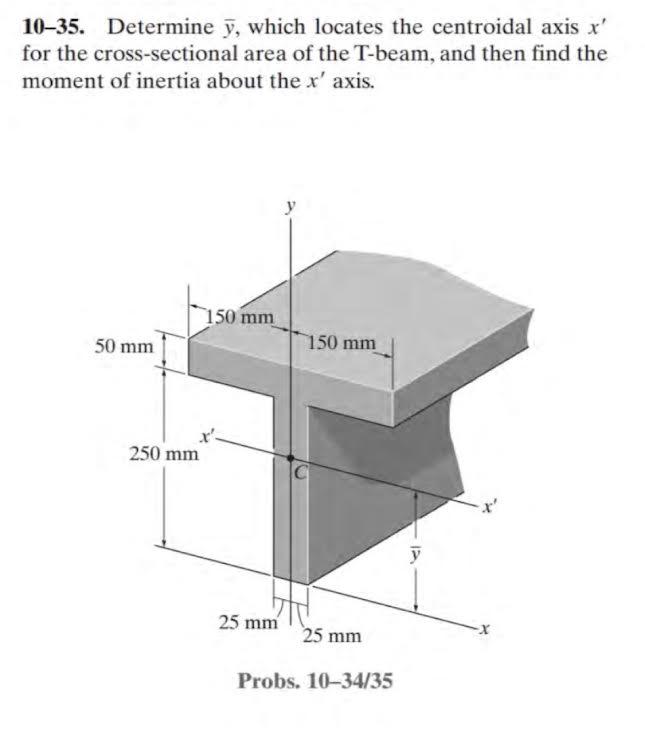 10 35 Determine Y Which Locates The Centroidal Axis X For The Cross Sectional Area Of The T Beam And Then Find The M 1