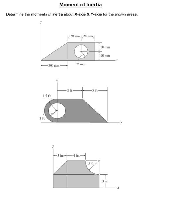 Moment Of Inertia Determine The Moments Of Inertia About X Axis Y Axis For The Shown Areas 150 Mm 150 Mm 100 Mm 100 M 1
