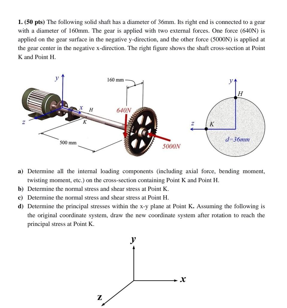 1 50 Pts The Following Solid Shaft Has A Diameter Of 36mm Its Right End Is Connected To A Gear With A Diameter Of 16 1