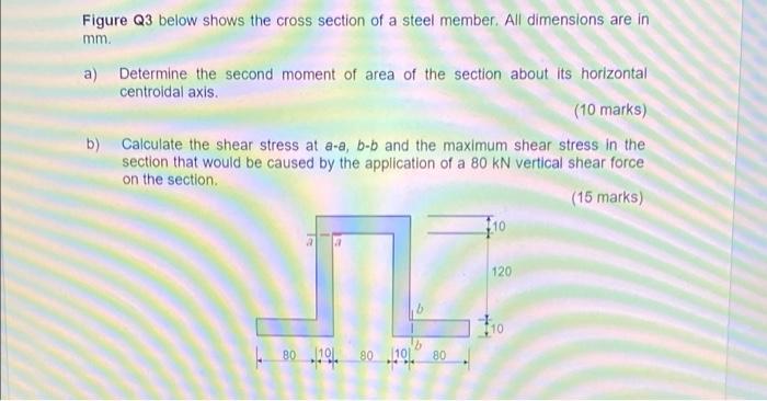 Figure Q3 Below Shows The Cross Section Of A Steel Member All Dimensions Are In Mm A Determine The Second Moment Of A 1