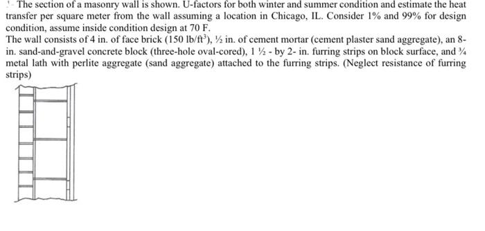 The Section Of A Masonry Wall Is Shown U Factors For Both Winter And Summer Condition And Estimate The Heat Transfer Pe 1