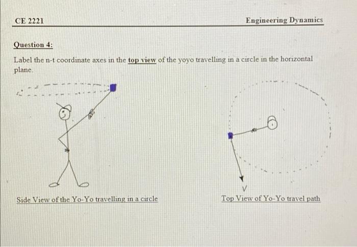 Ce 2221 Engineering Dynamics Question 4 Label The N T Coordinate Axes In The Top View Of The Yoyo Travelling In A Circl 1
