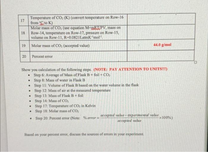 Calculations Note Pay Attention To Units 1 Mass Of Flask B Foil Air Mass 1 77 4564 G 2 19 7 C Temperatur 2