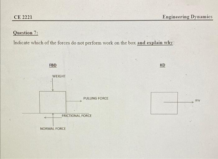 Ce 2221 Engineering Dynamics Question 7 Indicate Which Of The Forces Do Not Perform Work On The Box And Explain Why Fbd 1