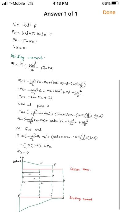 66 T Mobile Lte 4 13 Pm Answer 1 Of 1 Sfd And Bmd Has Been Drawn Done W F 6 Ma Equation Mt Applying Equilbrium Of 2