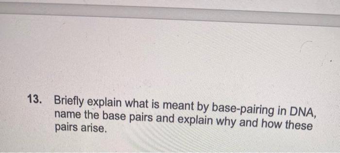 13 Briefly Explain What Is Meant By Base Pairing In Dna Name The Base Pairs And Explain Why And How These Pairs Arise 1