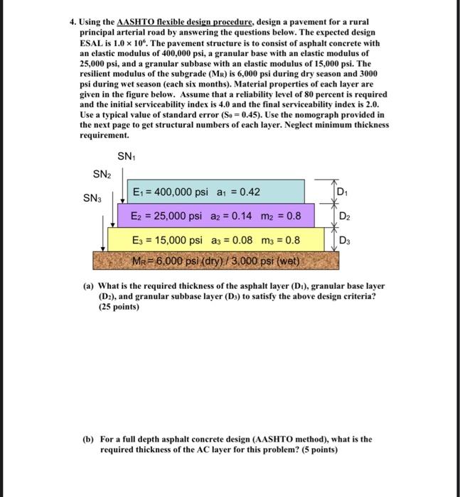 4 Using The Aashto Flexible Design Procedure Design A Pavement For A Rural Principal Arterial Road By Answering The Qu 1