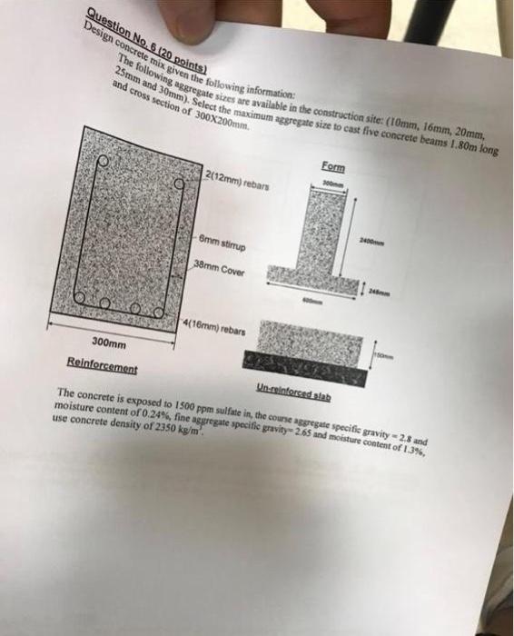 Question No 6 120 Points Design Concrete Mix Given The Following Information 25mm And 30mm Select The Maximum Aggreg 1