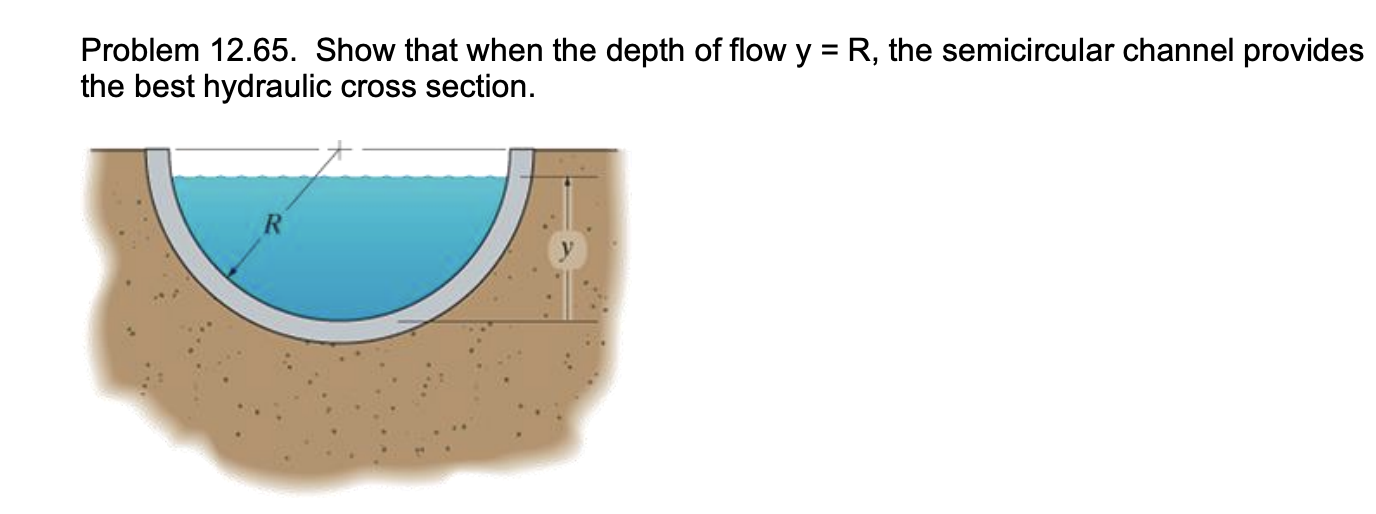 Problem 12 65 Show That When The Depth Of Flow Y R The Semicircular Channel Provides The Best Hydraulic Cross Sect 1