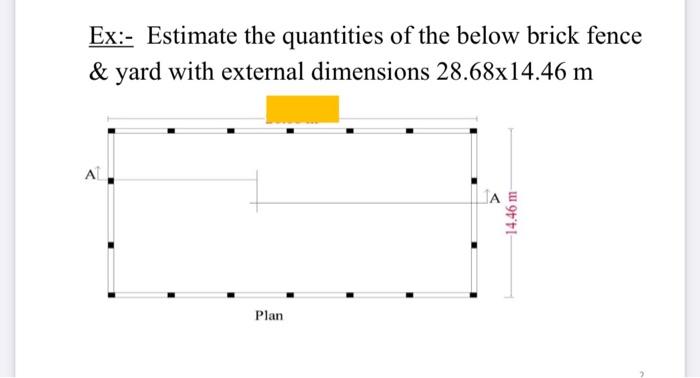 Ex Estimate The Quantities Of The Below Brick Fence Yard With External Dimensions 28 68x14 46 M Al Ta 14 46 M Plan 1