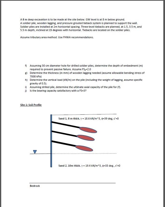 A8 M Deep Excavation Is To Be Made At The Site Below Gw Level Is At 8 M Below Ground A Soldier Pile Wooden Lagging A 1
