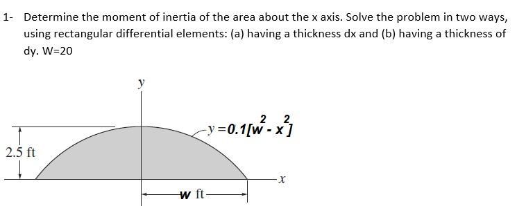 1 Determine The Moment Of Inertia Of The Area About The X Axis Solve The Problem In Two Ways Using Rectangular Differ 1