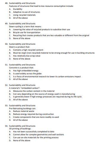 48 Sustainability And Structures Features Of Structures That Lead To Lex Resource Consumption Include A Durability B 1