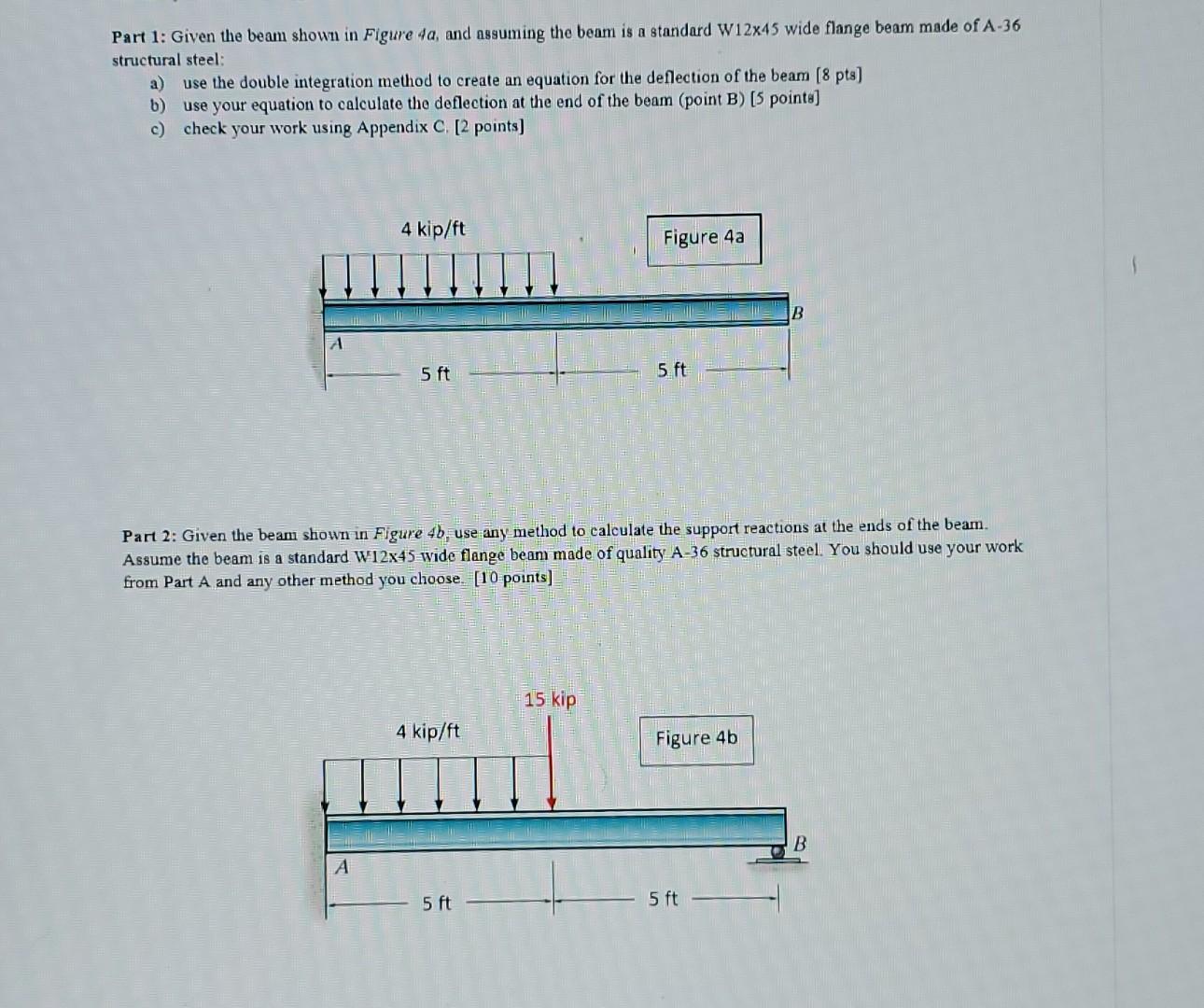 Part 1 Given The Beam Shown In Figure 4a And Assuming The Beam Is A Standard W12x45 Wide Flange Beam Made Of A 36 Stru 1