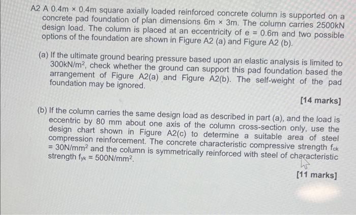 A2 A 0 4m X 0 4m Square Axially Loaded Reinforced Concrete Column Is Supported On A Concrete Pad Foundation Of Plan Dime 1