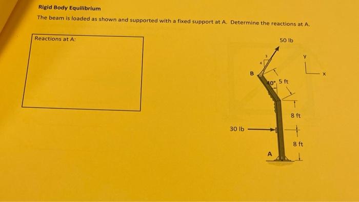 Rigid Body Equilibrium The Beam Is Loaded As Shown And Supported With A Fixed Support At A Determine The Reactions At A 1