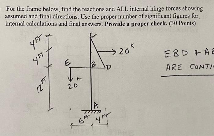 For The Frame Below Find The Reactions And All Internal Hinge Forces Showing Assumed And Final Directions Use The Prop 1