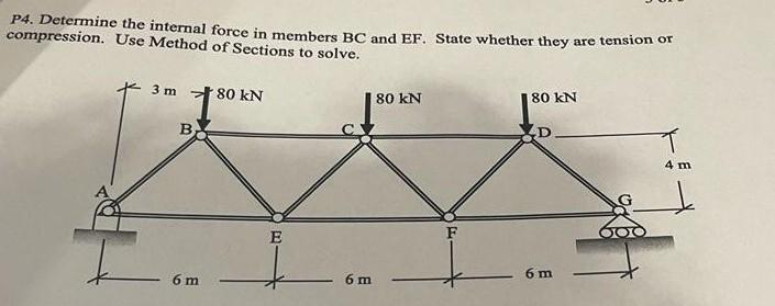 P4 Determine The Internal Force In Members Bc And Ef State Whether They Are Tension Of Compression Use Method Of Sect 1