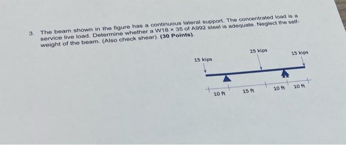 3 The Beam Shown In The Figure Has A Continuous Lateral Support The Concentrated Load Is A Service Live Load Determin 1