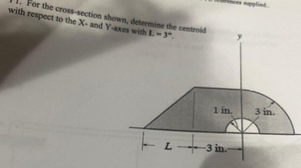 Rences Supplies For The Cross Section Shown Determine The Centroid With Respect To The X And Y Axes With L 3 1 In 1