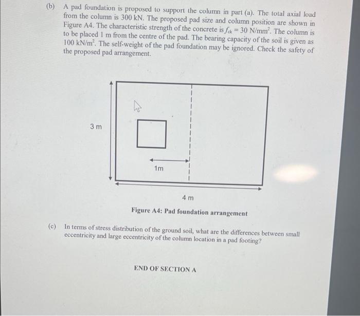 B A Pad Foundation Is Proposed To Support The Column In Part A The Total Axial Load From The Column Is 300 Kn The 1