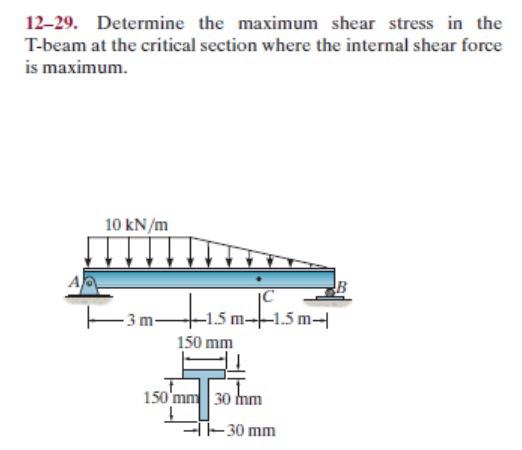 12 29 Determine The Maximum Shear Stress In The T Beam At The Critical Section Where The Internal Shear Force Is Maximu 1