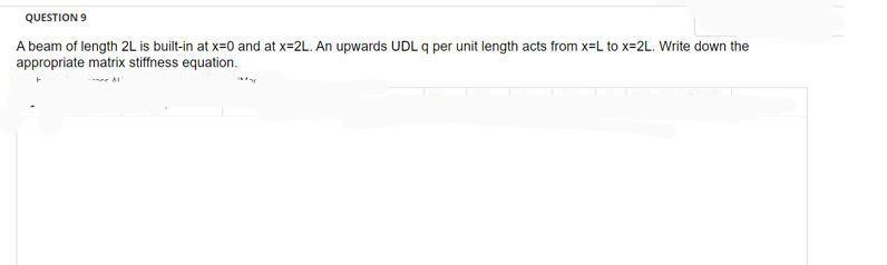 Question 9 A Beam Of Length 2l Is Built In At X 0 And At X 2l An Upwards Udl Q Per Unit Length Acts From X L To X 2l W 1