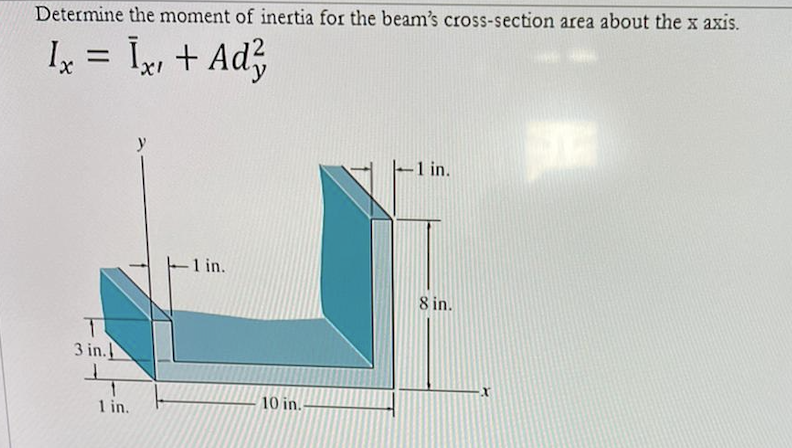 Determine The Moment Of Inertia For The Beam S Cross Section Area About The X Axis 1x 7x Ad X1 Y 1 In 1 In 8 1
