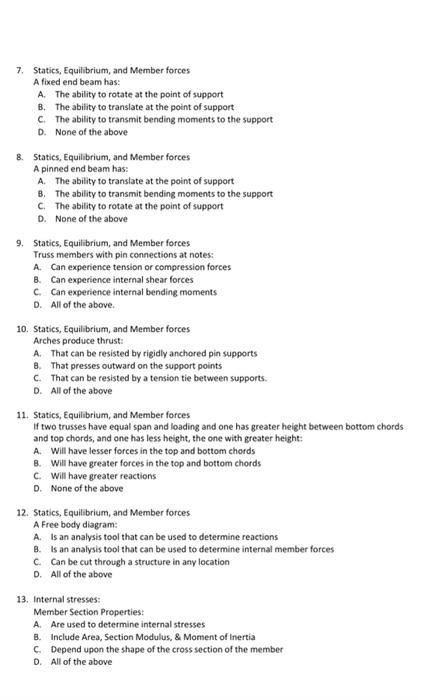 7 Statics Equilibrium And Member Forces A Fixed End Beam Has A The Ability To Rotate At The Point Of Support B The 1