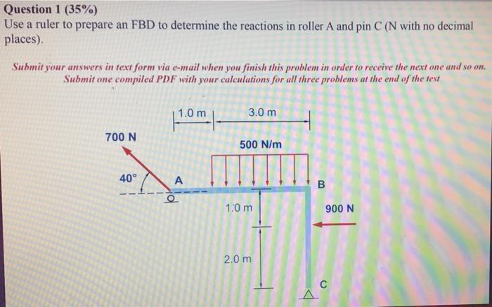 Question 1 35 Use A Ruler To Prepare An Fbd To Determine The Reactions In Roller A And Pin C N With No Decimal Place 1