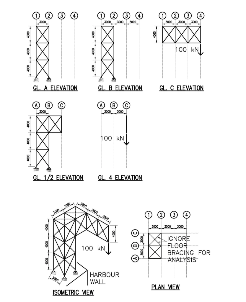 3000 3000 3000 100 Kn Gl A Elevation Gl B Elevation Gl C Elevation C C B 3000 A B 3000 3000 100 Kn Gl 1 2 Elevatio 1