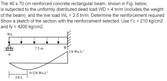 The 40 X 70 Cm Reinforced Concrete Rectangular Beam Shown In Fig Below Is Subjected To The Uniformly Distributed Dead 1
