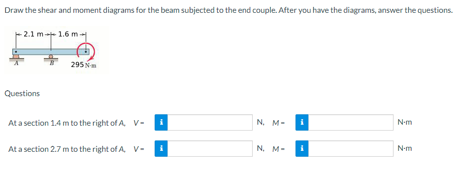 Draw The Shear And Moment Diagrams For The Beam Subjected To The End Couple After You Have The Diagrams Answer The Que 1