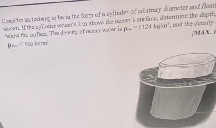 Consider An Iceberg To Be In The Form Of A Cylinder Of Arbitrary Diameter And Floati Shown If The Cylinder Extends 2 M 1