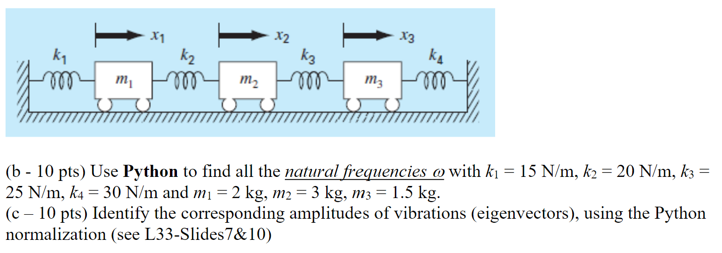 Ki X1 K2 000 X2 Kz 000 X3 Ka 000 000 M M2 M3 B 10 Pts Use Python To Find All The Natural Frequencies O With Ki 1