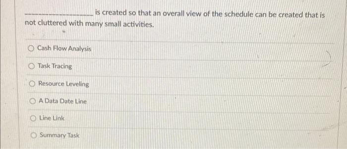 Is Created So That An Overall View Of The Schedule Can Be Created That Is Not Cluttered With Many Small Activities O Ca 1