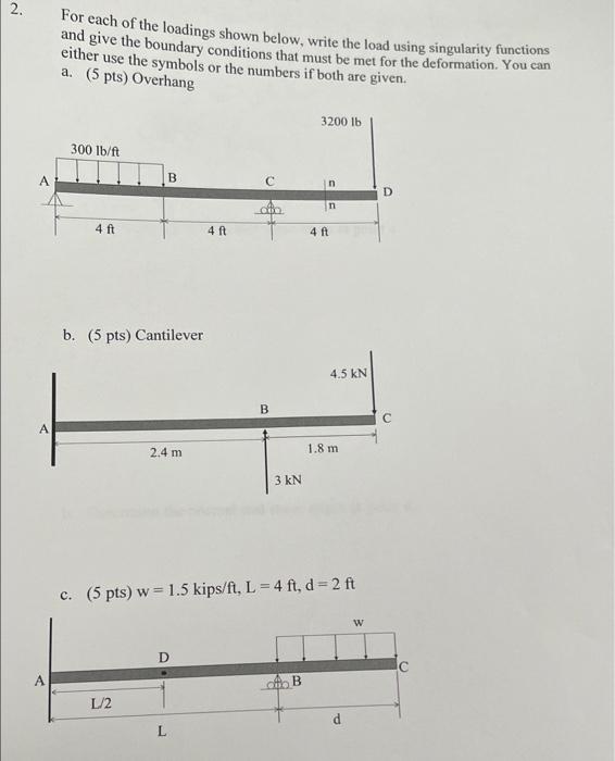 2 For Each Of The Loadings Shown Below Write The Load Using Singularity Functions And Give The Boundary Conditions Tha 1