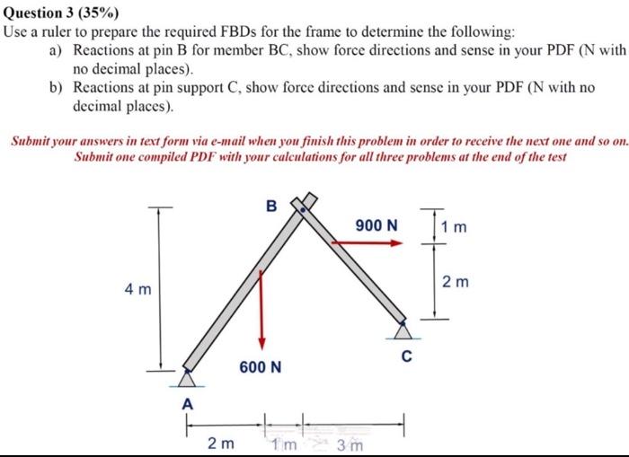 Question 3 35 Use A Ruler To Prepare The Required Fbds For The Frame To Determine The Following A Reactions At Pin 1