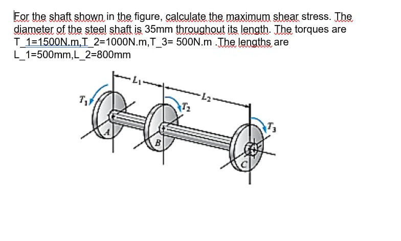 For The Shaft Shown In The Figure Calculate The Maximum Shear Stress The Diameter Of The Steel Shaft Is 35mm Throughou 1