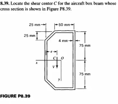 8 39 Locate The Shear Center For The Aircraft Box Beam Whose Cross Section Is Shown In Figure P8 39 25 Mm 50 Mm 25 Mm 1