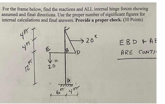 For The Frame Below Find The Reactions And All Internal Hinge Forces Showing Assumed And Final Directions Use The Prop 1
