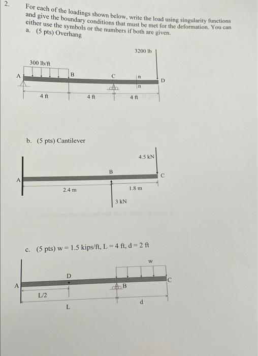 2 For Each Of The Loadings Shown Below Write The Load Using Singularity Functions And Give The Boundary Conditions Tha 1