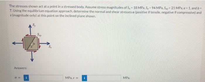 The Stresses Shown Act At A Point In A Stressed Body Assume Stress Magnitudes Of S 18 Mpa S 94 Mpa Svy 21 Mpa 1