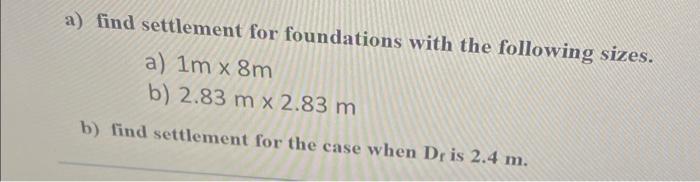 A Find Settlement For Foundations With The Following Sizes A 1m X 8m B 2 83 M X 2 83 M B Find Settlement For The Ca 1