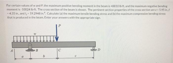 For Certain Values Of Wand P The Maximum Positive Bending Moment In The Beam Is 8810 Lb Ft And The Maximum Negative Be 1