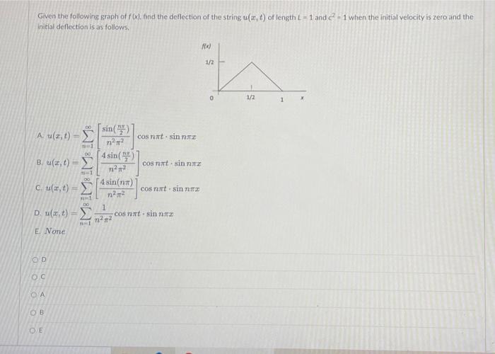 Given The Following Graph Of Fx Find The Deflection Of The String U A T Of Length 1 And 2 1 When The Initial Vel 1