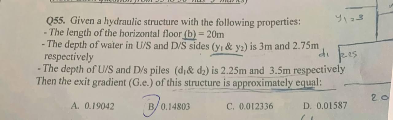 9123 Q55 Given A Hydraulic Structure With The Following Properties The Length Of The Horizontal Floor B 20m Th 1