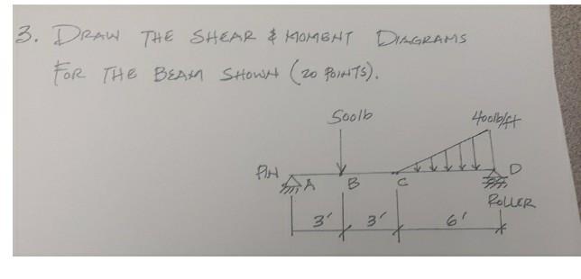 3 Draw The Shear Homeht Diagrams For The Beam Showt 20 Potts Soolb Hooiblft Pa D 3 3 Roller 6 T 1